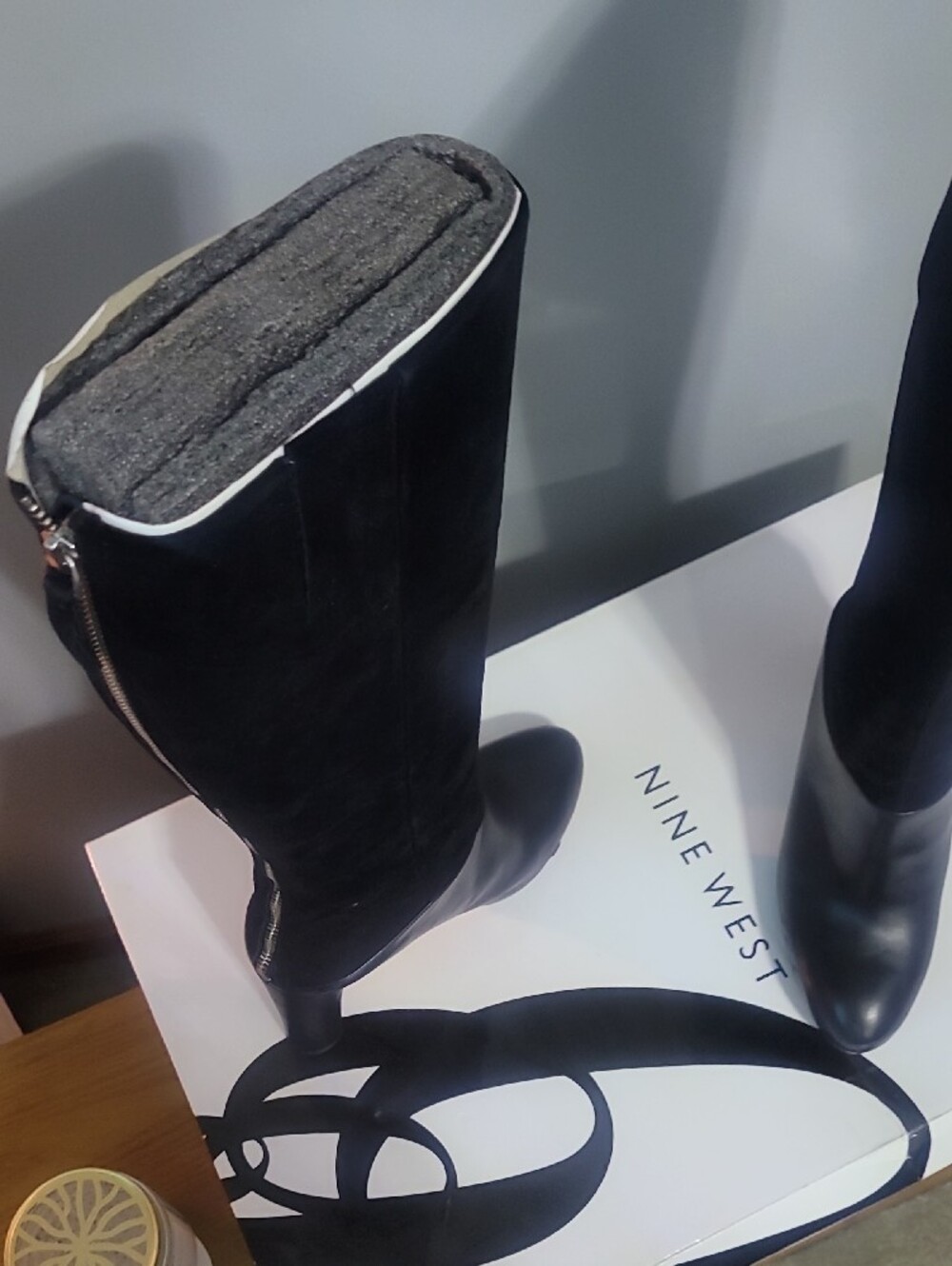 Nine West Black Knee-High Heeled Boots with Side Zip - Picture 5 of 6